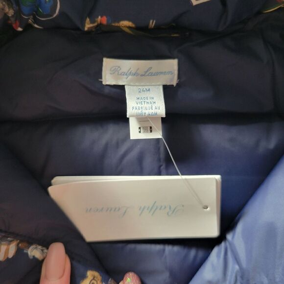 New Polo Bear Ralph Lauren Boy Water Repellent Navy Down Hood Pony Jacket - Picture 16 of 16